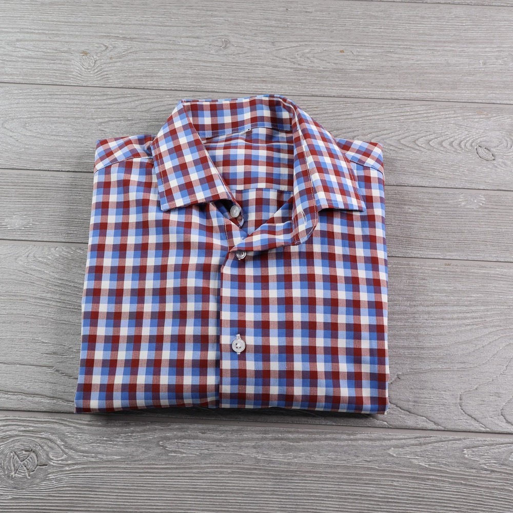 State & Liberty Button Shirt Men's Medium Gingham Plaid Tech Long Sleeve